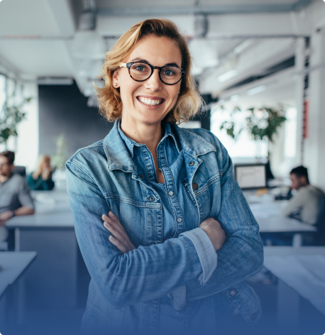 woman in an office smiling
